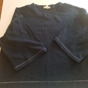 Madewell Navy Blouse with Contrast Stitching Classic Minimal Top 100% cotton
